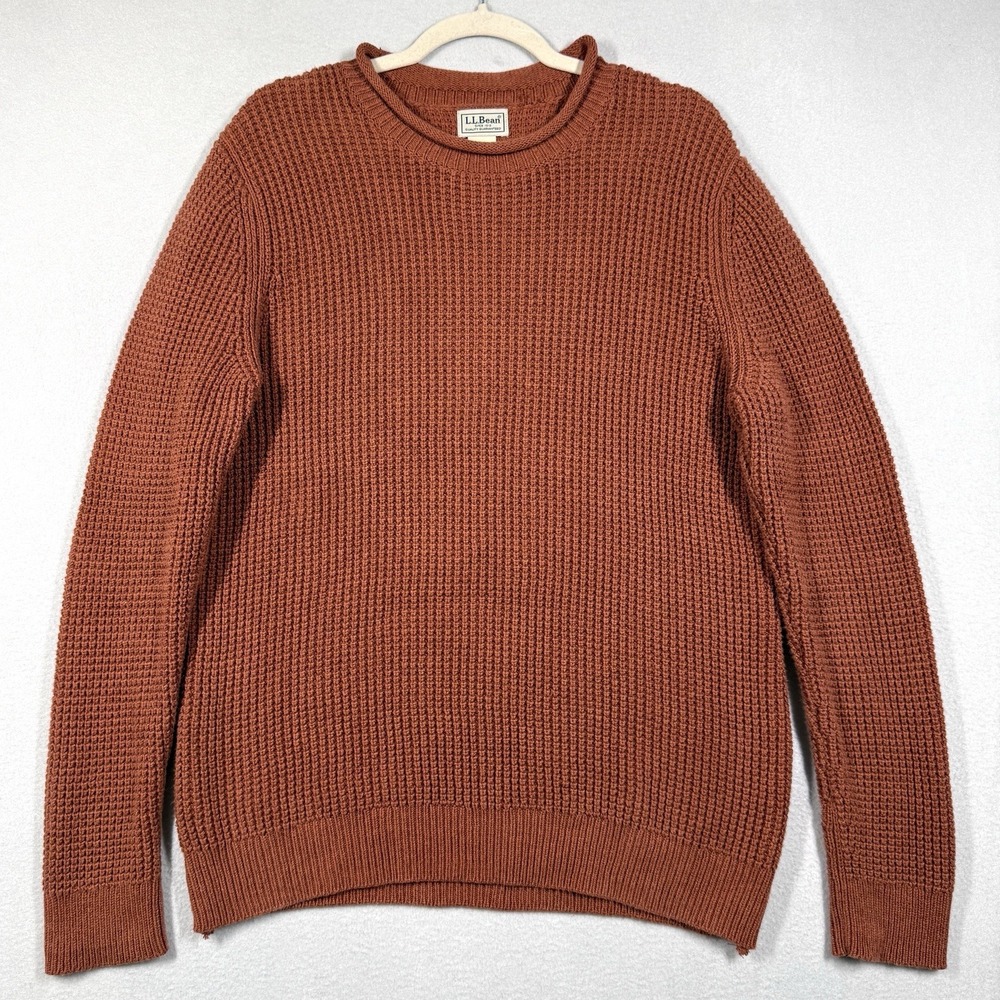 LL Bean Sweater Mens Medium Tall Organic Cotton Waffle Knit Rollneck Fisherman